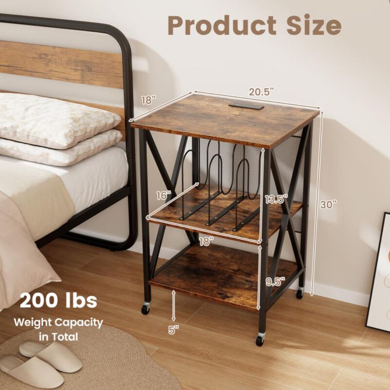 Hivvago Mid-Century Record Player Stand with Built-in Charging Station