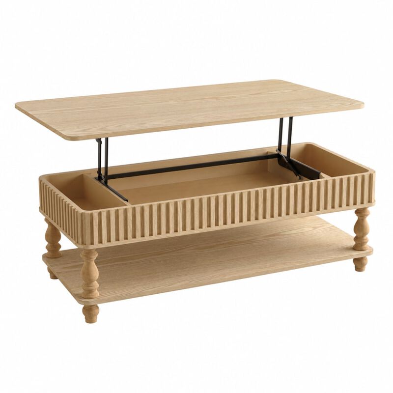 GOODSILO 47.24 Inch Lift Top Coffee Table, Solid Wood Construction, Tool-Free Assembly, Fluted Details, Roman Legs, Dual Storage for Living Room Furniture image number 0