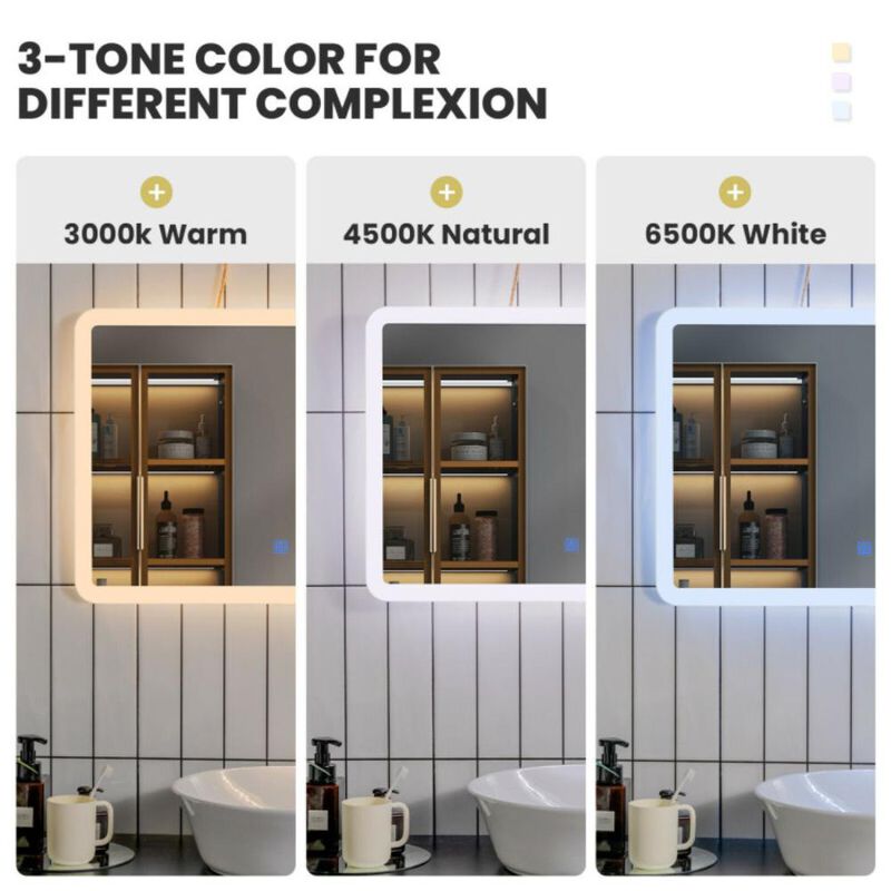 Hivvago LED Wall-mounted Bathroom Rounded Arc Corner Mirror with Touch