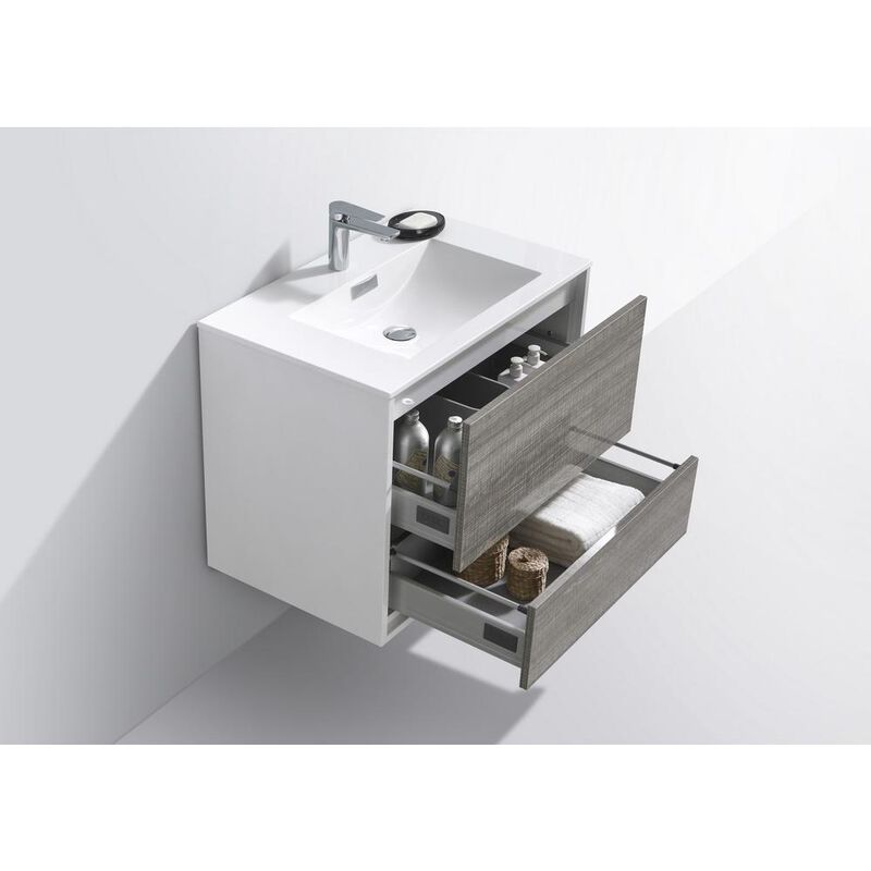 Kubebath DeLusso 30  Ash Gray Wall Mount Modern Bathroom Vanity