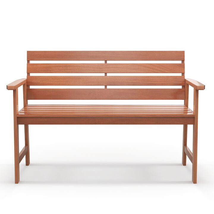 Patio Hardwood Bench Wood 2-Seat Chair with Breathable Slatted Seat & Inclined Backrest
