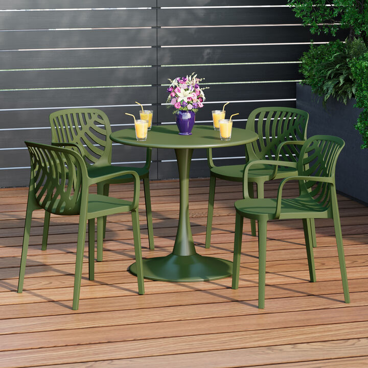 WestinTrends 5-Piece Outdoor Indoor Metal Patio Dining Table Set With Stackable Patio Arm Chairs