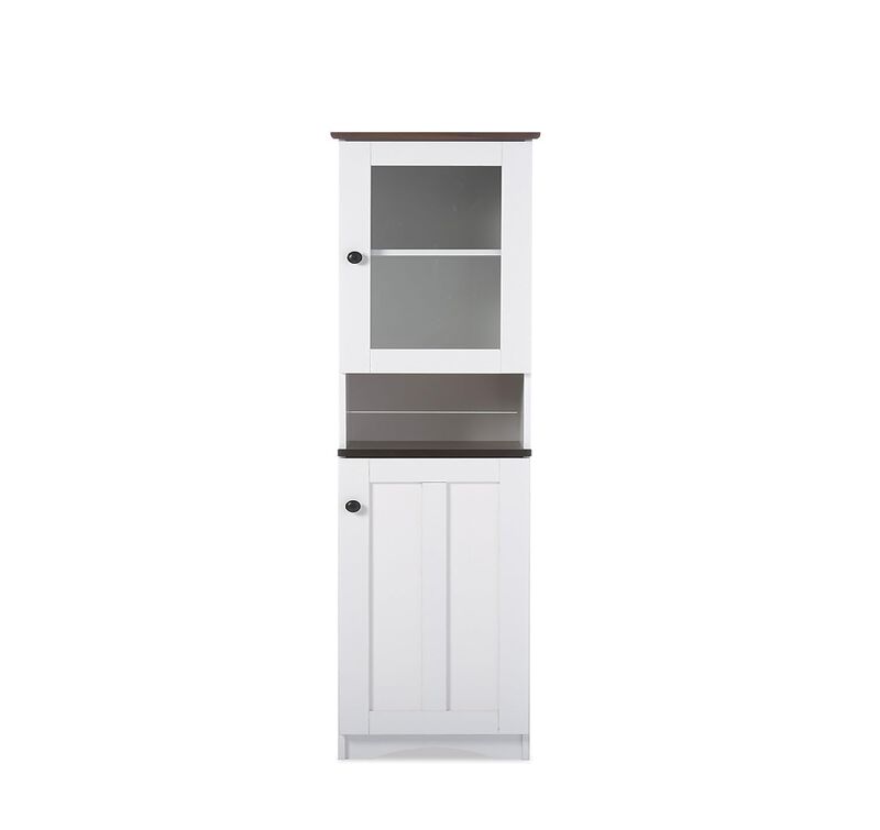 Baxton Studio Two-tone White and Dark Brown Buffet and Hutch Kitchen Cabinet