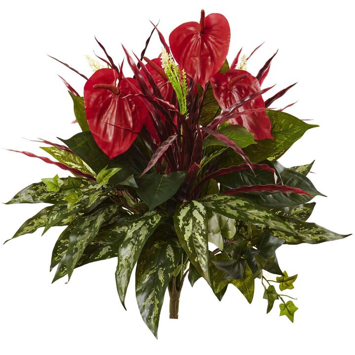 Nearly Natural 24-in Mixed Anthurium Bush (Set of 2)