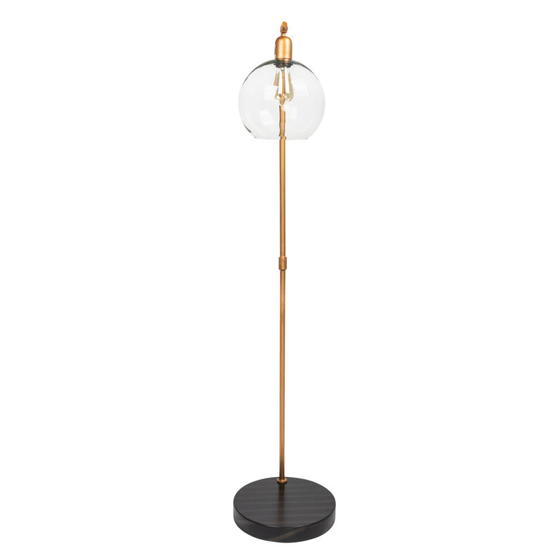 Metal Floor Lamp with Glass Globe Shade, Antique Brass and Wood image number 4