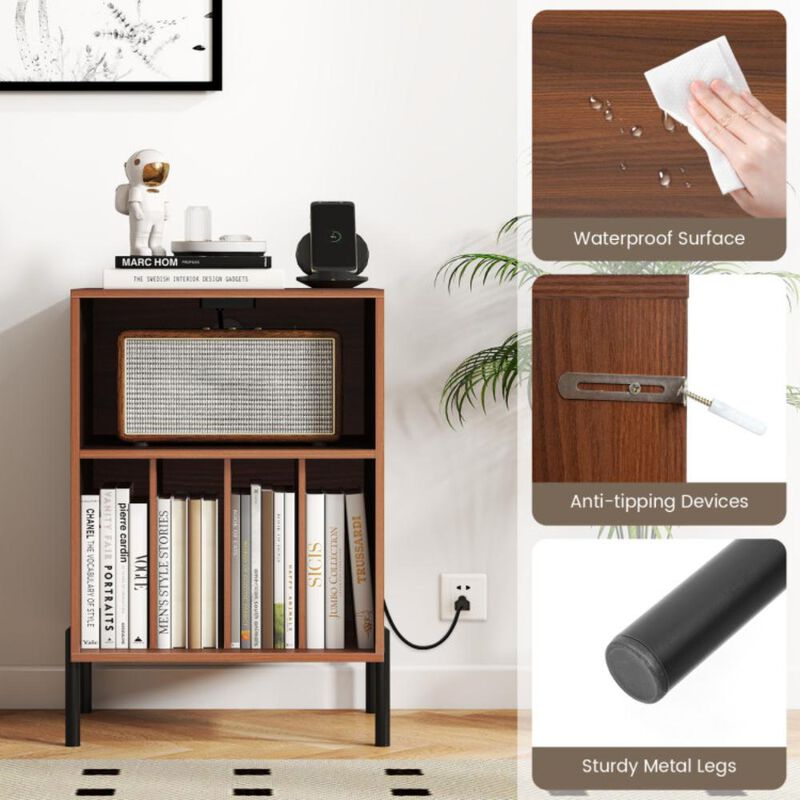 Hivvago Record Player Stand with Record Storage Shelf and Charging Station