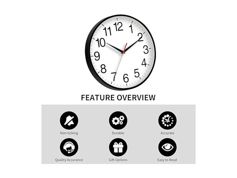 Black Wall Clock 16 Inch Silent Non Ticking Modern Battery Operated image number 3