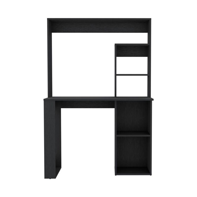 Ethel Writing Computer Desk with Storage Shelves and Hutch, Black