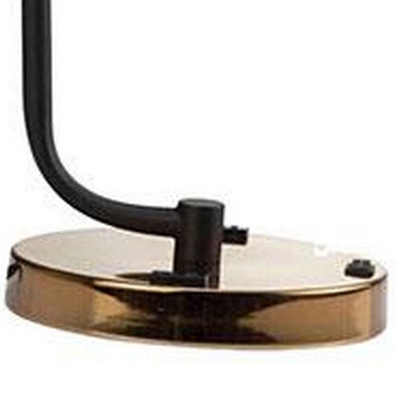 24 Inch Table Lamp, Angled Stem, Round Base, Metal, Black, Antique Gold - Benzara image number 3