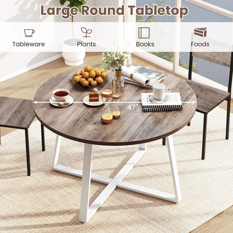 Round 47 Inch Dining Table with Stable X-Frame Base and Thick Top image number 5