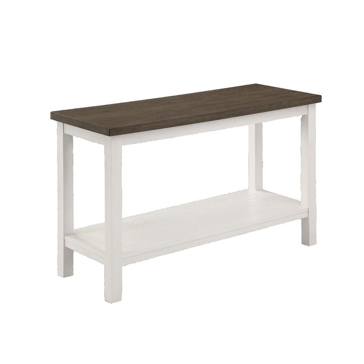 Mon 48 Inch Sofa Console Table, Open Shelf, Brown Surface, White Frame -Benzara