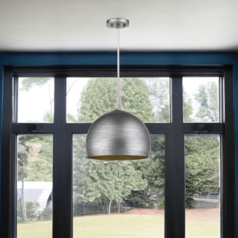 Hivvago Latitude 1-Light Hand Painted Weathered Pewter Pendant With Gold Interior Shade (13.75")
