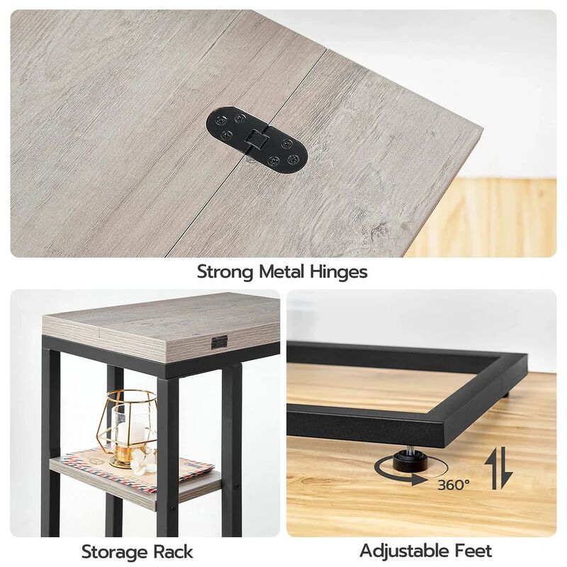 Space-Saving C-Shaped End Table with Storage Pocket and Foldable- Greige image number 7