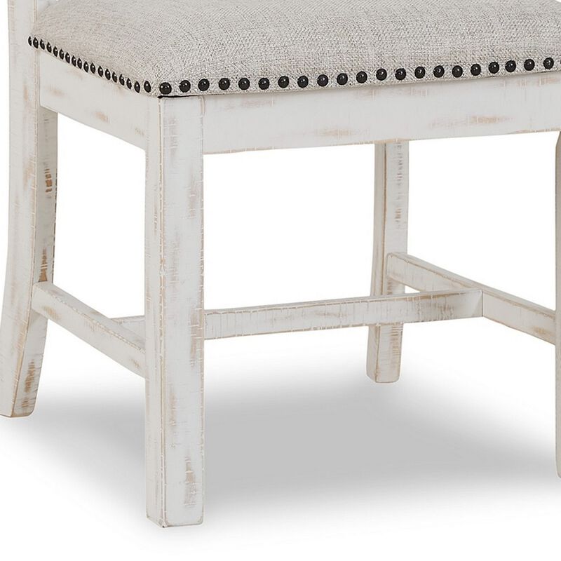 Zane 20 Inch Dining Chair, Set of 2, Beige Polyester Seat, Antique White - Benzara
