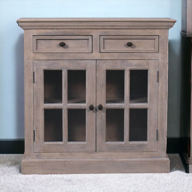 Stone Finish  Solid Wood Cabinet with Glazed Doors