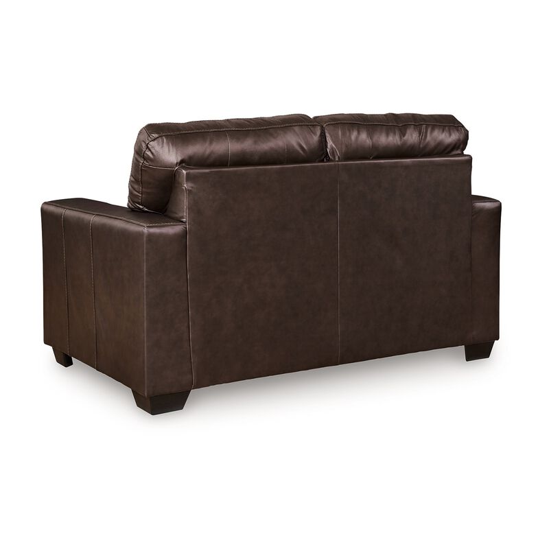 Orion Loveseat, Dark Brown Tufted Real and Faux Leather Seats, 62 Inch - Benzara