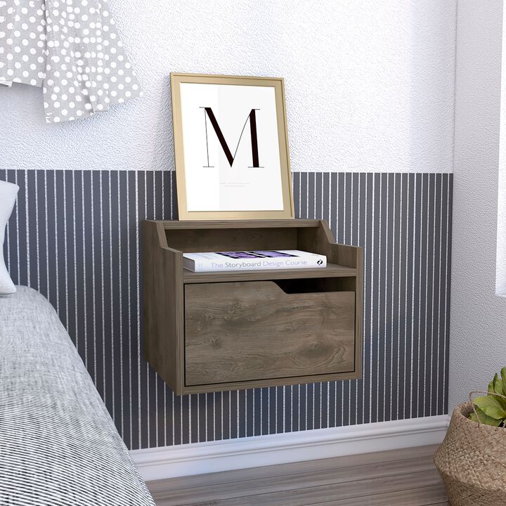 Busan Modern Floating Nightstand, Single-Drawer Design with Sleek Two-Tiered Top Shelf Surfaces- White