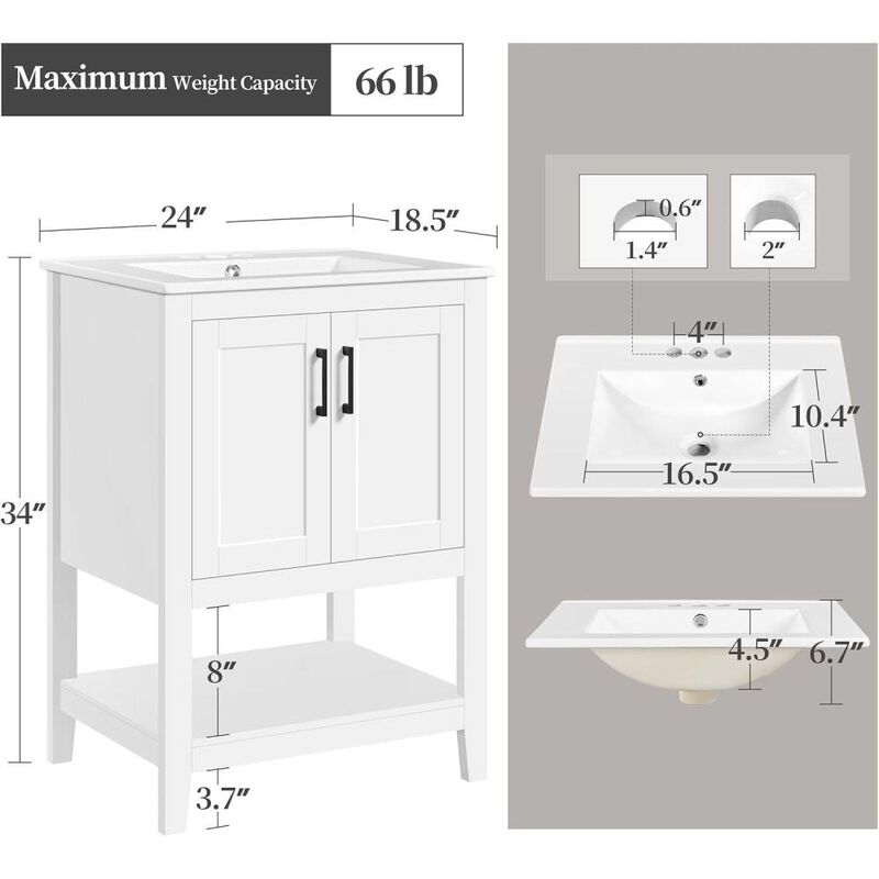 Hivvago Modern White Wood Bathroom Vanity with White Ceramic Sink