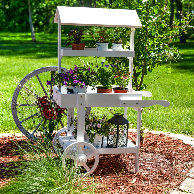 Sunnydaze Country Market Flower Stand Raised Garden Bed - White