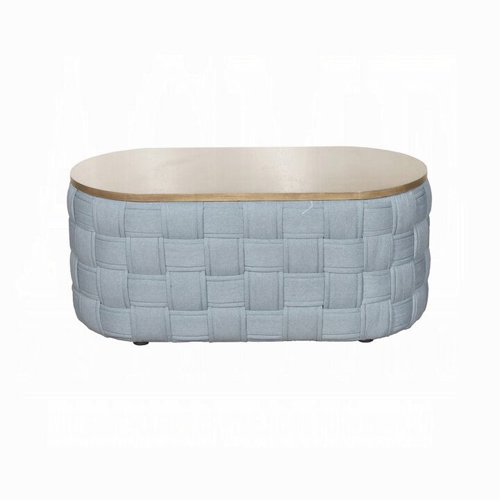 Reah Coffee Table, Knitted Light Blue Chenille, Brown Wood, 41 Inch