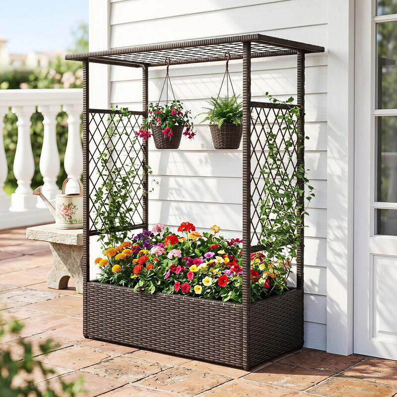 Outdoor Raised Garden Bed with Hanging Roof and Dual Trellises image number 3