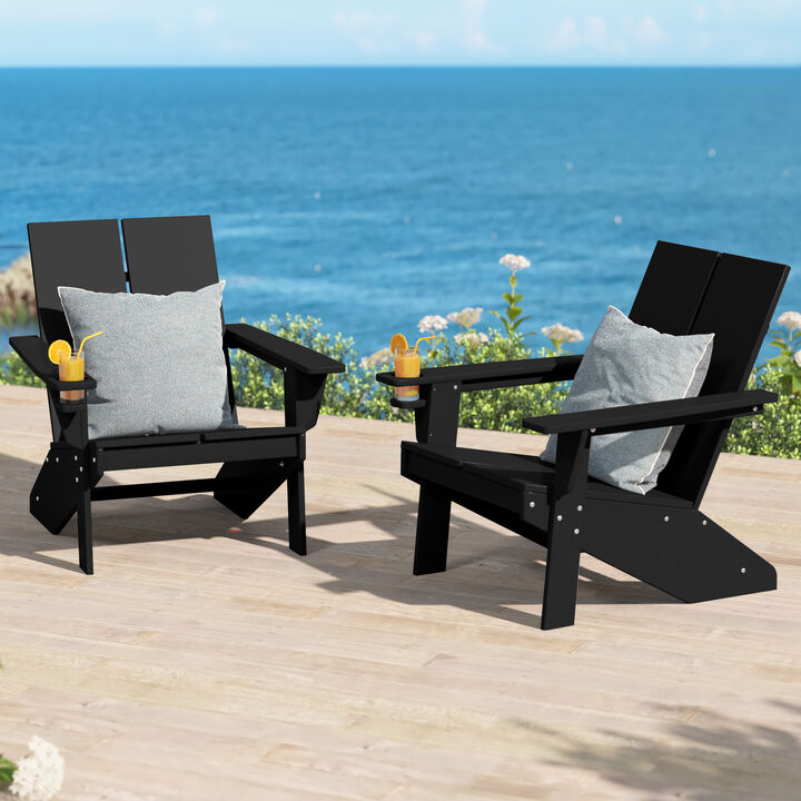 WestinTrends Outdoor HDPE Modern Adirondack Chair with Cup Holder (Set of 2)
