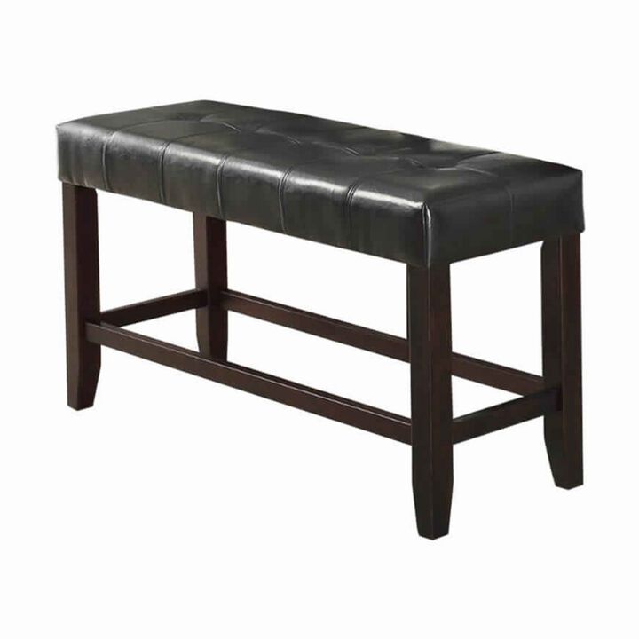Wood Based High Bench With Tufted Seat Black and Brown- Benzara