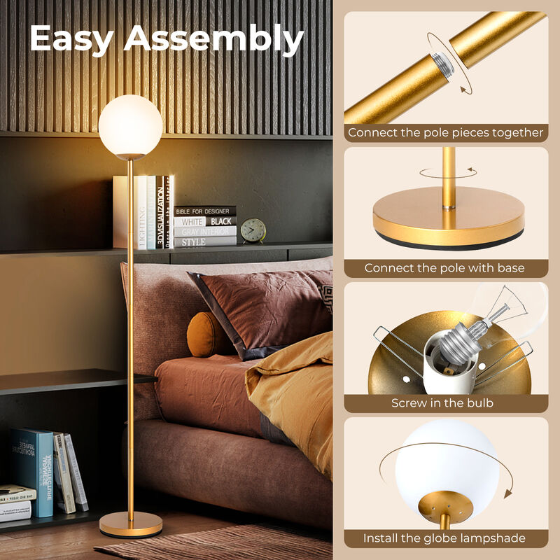 Modern Glass Globe Floor Lamp, LED Standing Lamp with Glass Shade-Golden image number 5