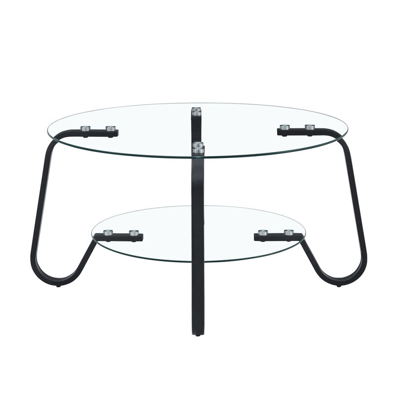 Ketwul 2-Tier Round Glass Coffee Table image number 8