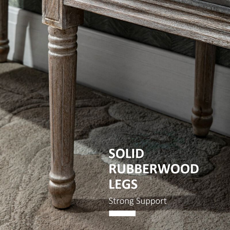 Grey Living Room Bench: Upholstered Fabric Ottoman with Wood Legs