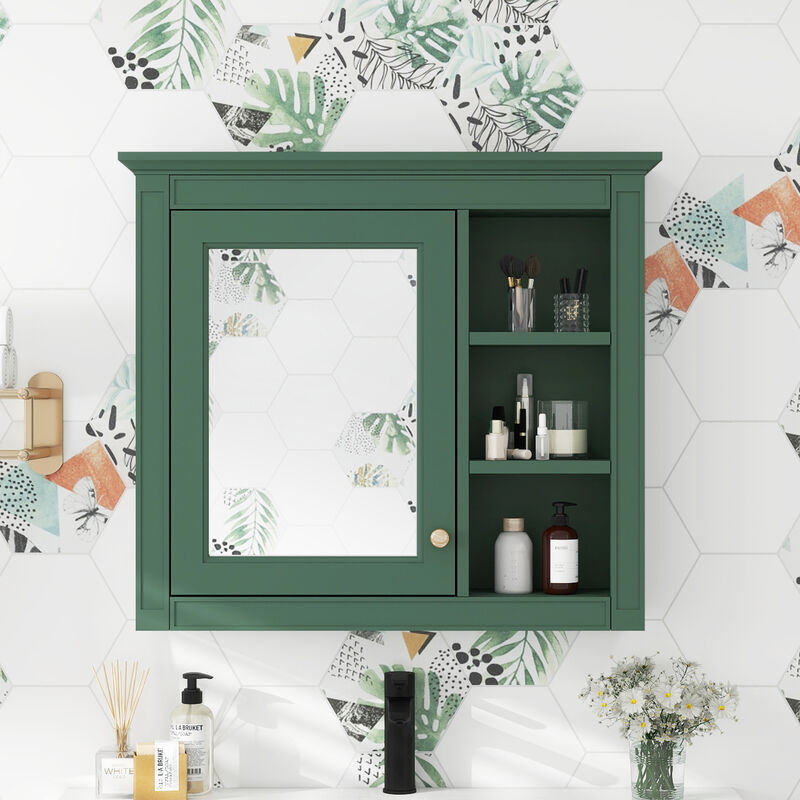 Merax Mirror Cabinet with Adjustable Shelves & Concealed Storage, Wall-Mounted image number 1