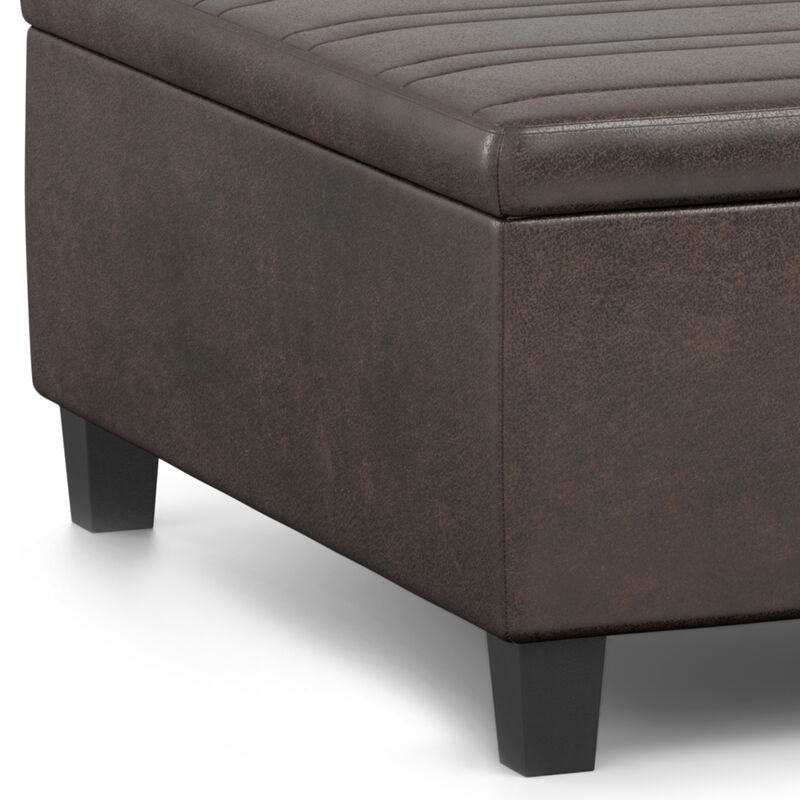 Ellis 36 inch Wide Contemporary Square Coffee Table Storage Ottoman in Distressed Brown Vegan Faux Leather, Assembled