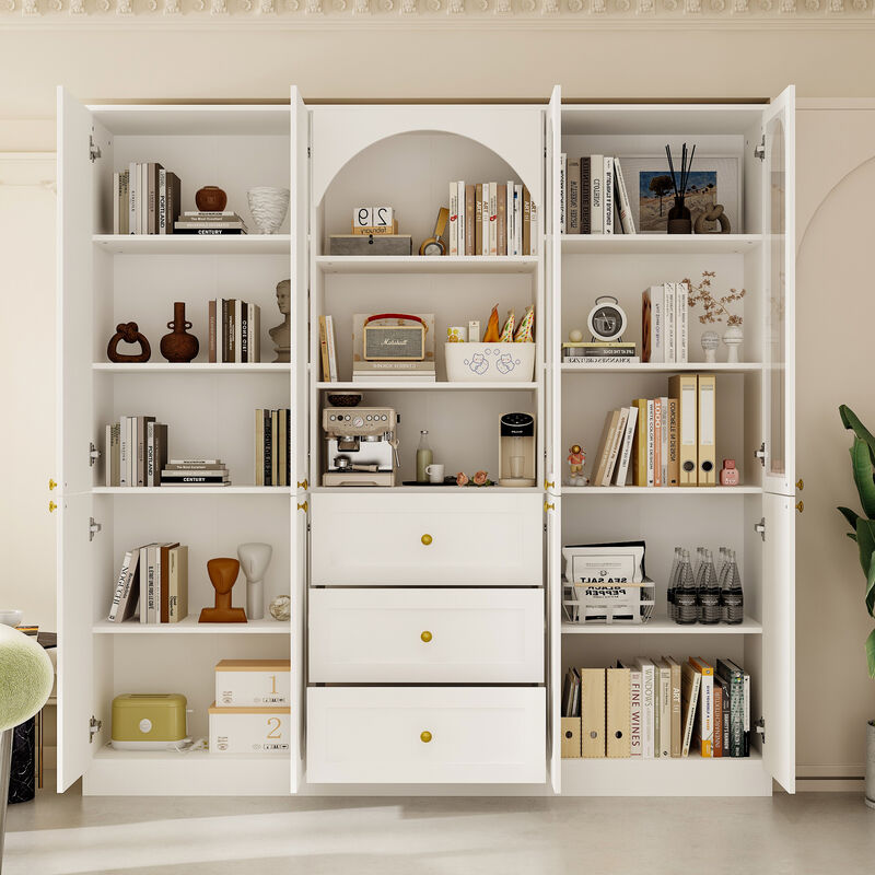 FUFU&GAGA 70.9" Bookcase with Shelves and Drawers for Home Organization (70.9" W x 11.8" D x 70.3" H) White