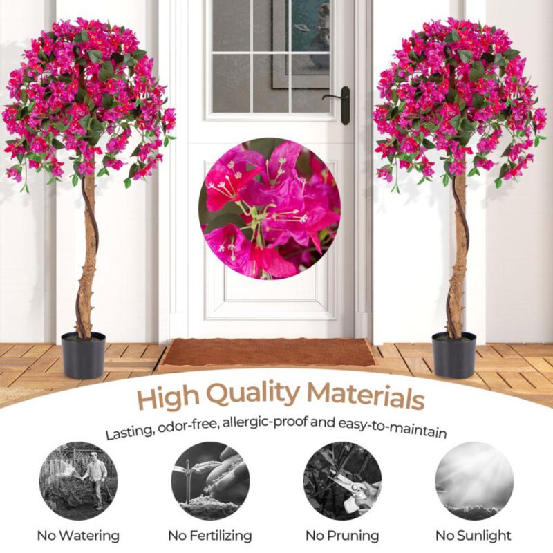 Hivvago Set of 2 4.5 Feet Artificial Azalea Tree with Cement Pot