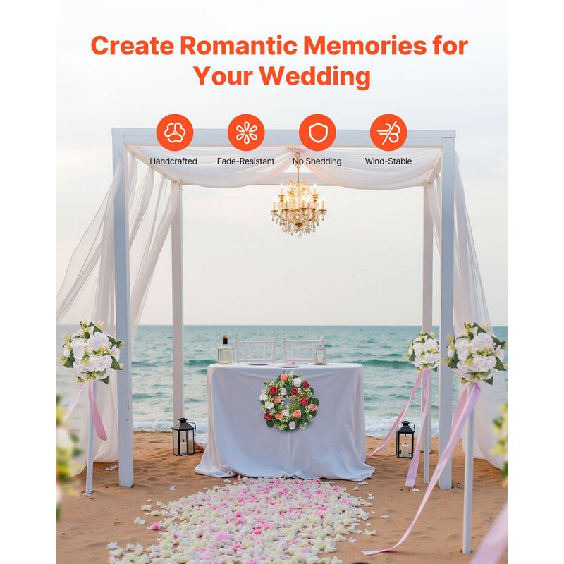 10 Pack Faux Rose Wreaths with Pink and White Flowers for Wedding, Party & Home Table Decor image number 3