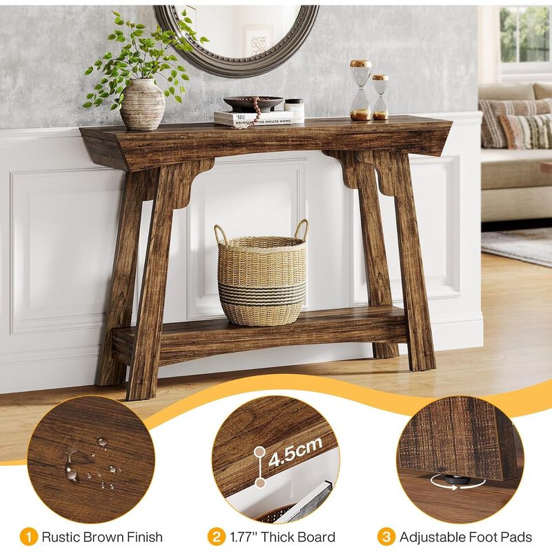Tribesigns Farmhouse 2-Tier Wood Console Table with Storage Shelf image number 6
