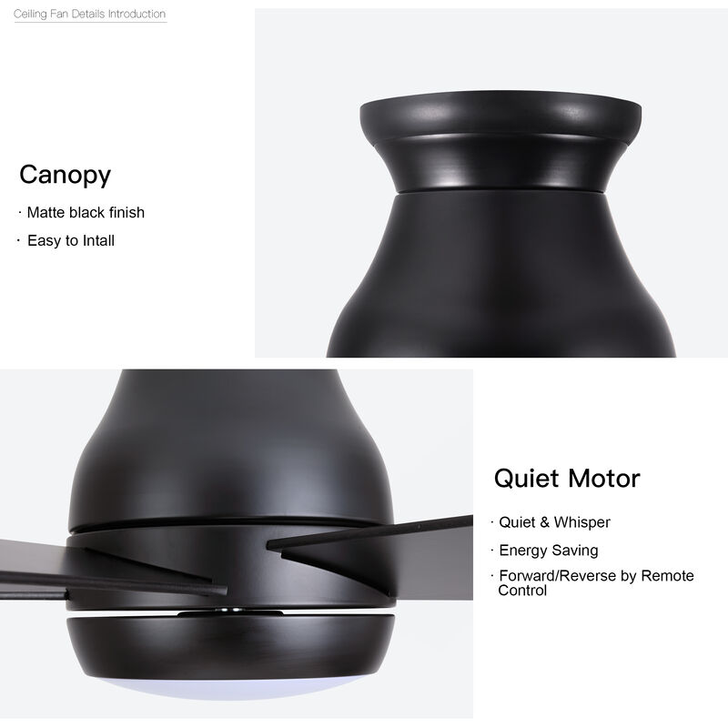 52 Inch Low Profile Ceiling Fan with Light, Matte Black DC Motor Fan with Remote image number 5