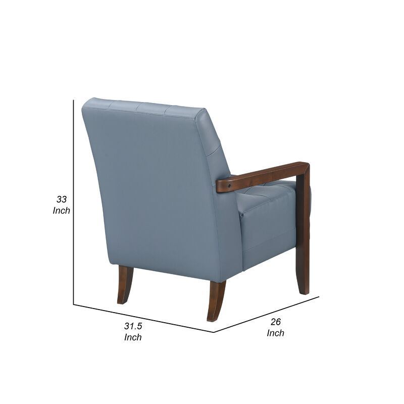Lenie Accent Armchair, Button Tufted Blue Leather, Walnut Brown Wood
