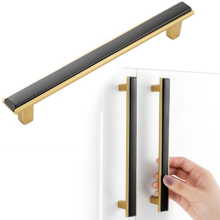 BEROSSA Black and Gold Cabinet Pulls, Kitchen Cabinet Handles, 6-1/4 Inch Screw Spacing, Pack of 10 | Solid 2 Color Hardware for