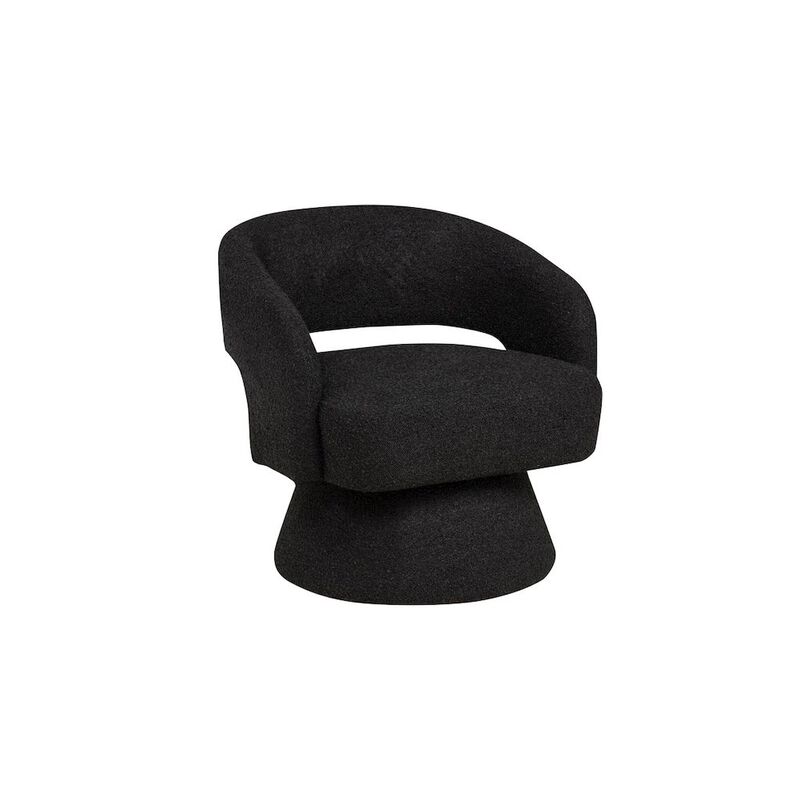 Best Quality Furniture Black Boucle Swivel Accent Barrel Chair