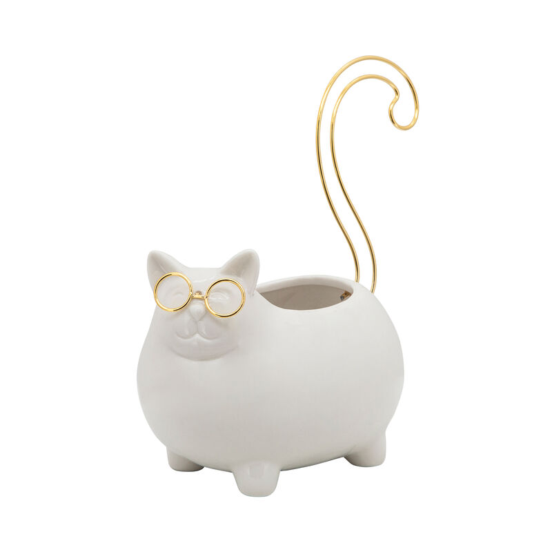 8"h  Kitty Trinket Tray, White image number 0