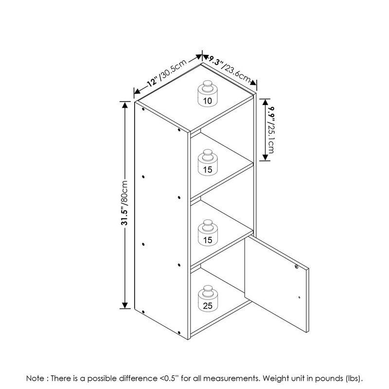 Furinno Luder 3-Tier Shelf Bookcase with 1 Door Storage Cabinet, Blackwood