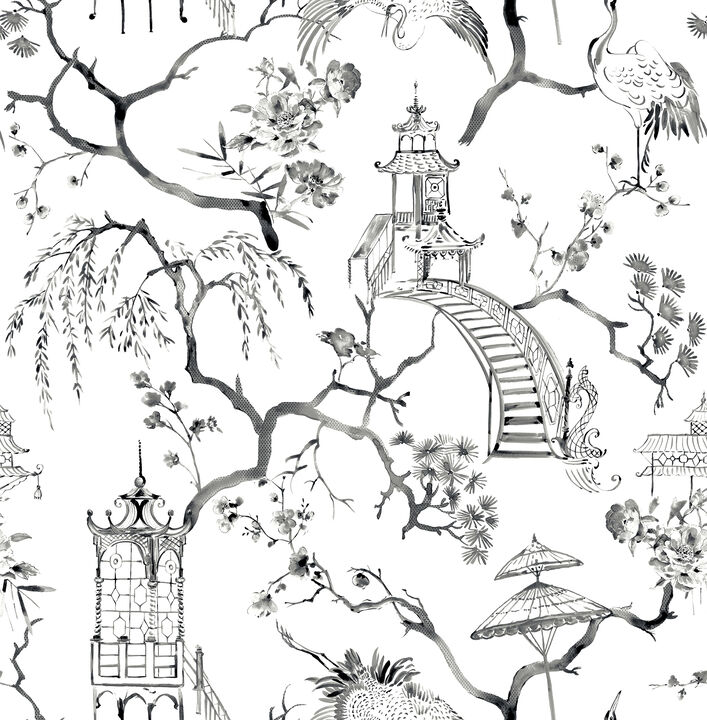 Serena Charcoal Chinoiserie Wallpaper (Set of 2)