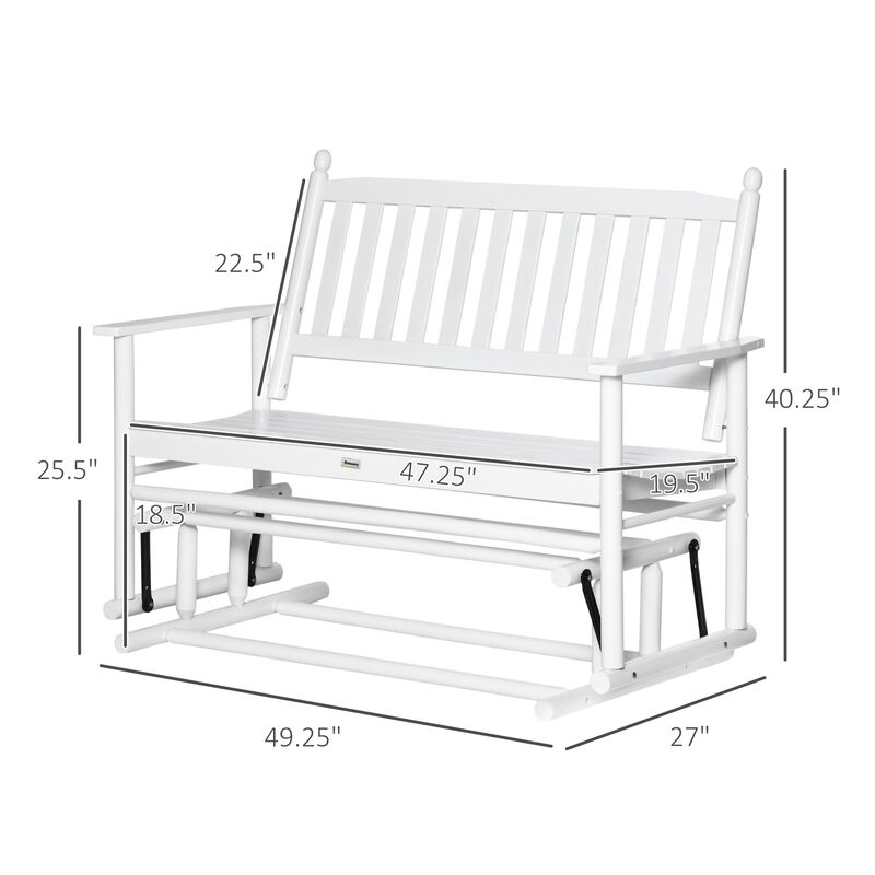 Outsunny Wooden Patio Glider Bench, Wood Log Outdoor Loveseat with High Back and Armrests, Heavy Duty 550lbs Capacity, 2-Seat, White