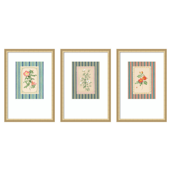 Vintage Striped Flowers 3 Piece