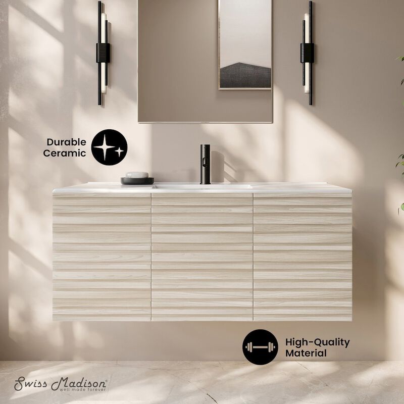 Cascade 48" Wall-Mounted Bathroom Vanity in White Oak with Sink Top image number 1