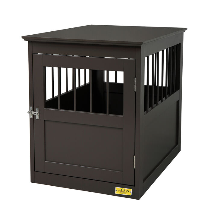 End Table Style Dog Kennel Furniture with Side Slats Brown