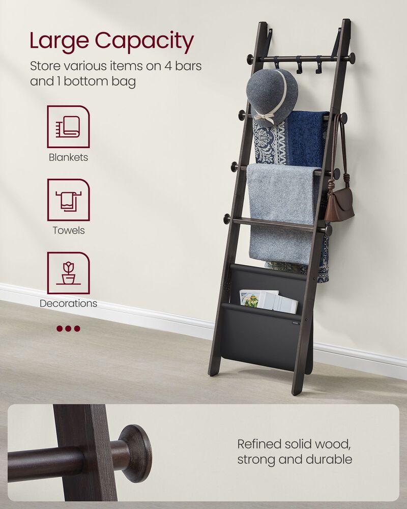 5-Tier Blanket Ladder Rack – Wood Display Stand for Throws, Towels, and Accent Storage