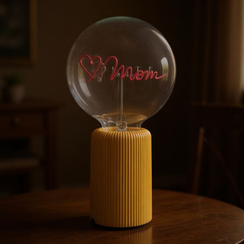 Bulb LOVE MOM Red with Base Table Lamp PORTABLE Pop image number 2