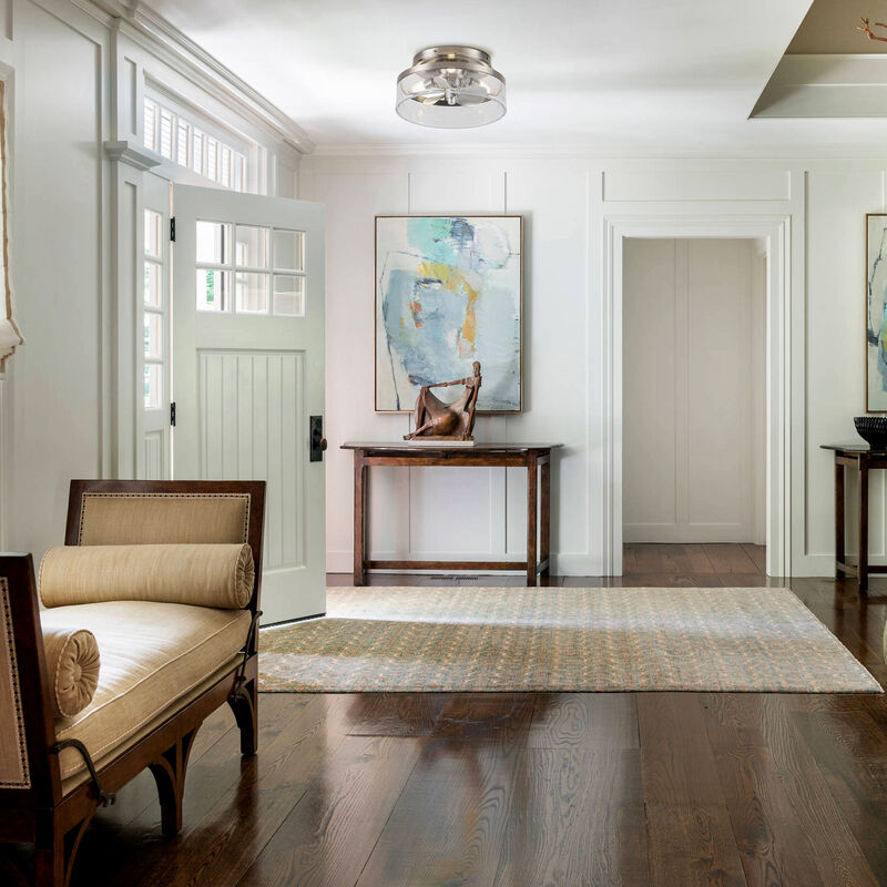 12.6" Small Satin Nickel Flush Mount Ceiling Fan with Light